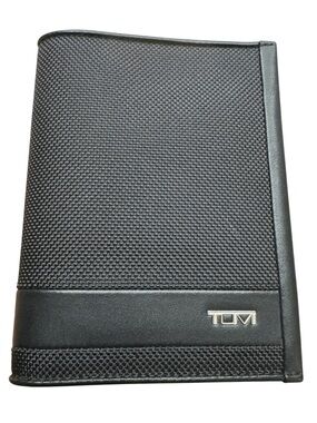 Tumi Alpha Passport Cover Black Textured Passport & Document Holder Silver Logo